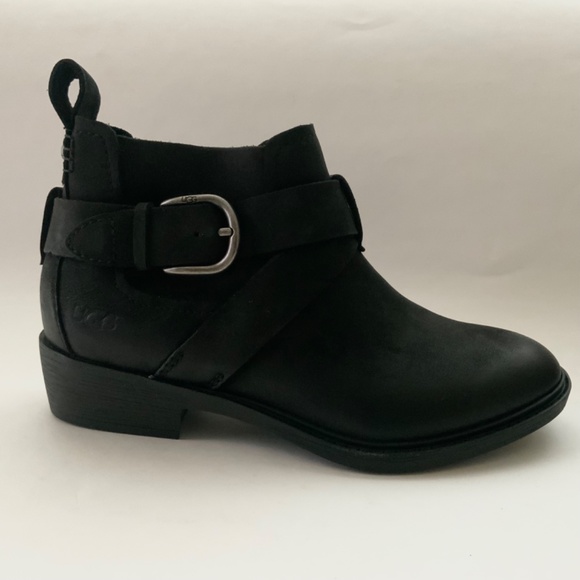 UGG Wylma Black Oiled Leather Moto Booties 1113422 Buckle Western Ankle Boots 7 - Picture 14 of 14